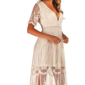 Ivory Lace Romper Maxi Dress